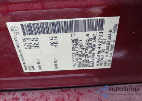 2017 Nissan Maxima 3.5 Sv from USA, damaged, VIN 1N4AA6AP8HC442203